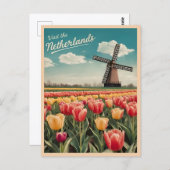 Vintage Travel Netherlands Tulips Retro Landschaft Postkarte (Vorne/Hinten)