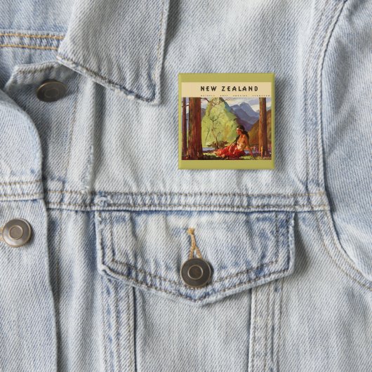 Vintage Travel, Neuseeland Landschaft Mutterfrau Button (Beispiel)