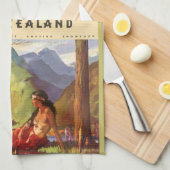 Vintage Travel, Neuseeland Landschaft Mutterfrau Geschirrtuch (Viertel Falte)