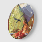 Vintage Travel, Neuseeland Landschaft Mutterfrau Große Wanduhr (Winkel)