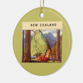 Vintage Travel, Neuseeland Landschaft Mutterfrau Keramik Ornament (Links)