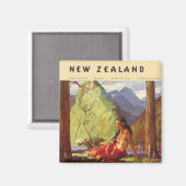 Vintage Travel, Neuseeland Landschaft Mutterfrau Magnet (Vorderseite/Rückseite)