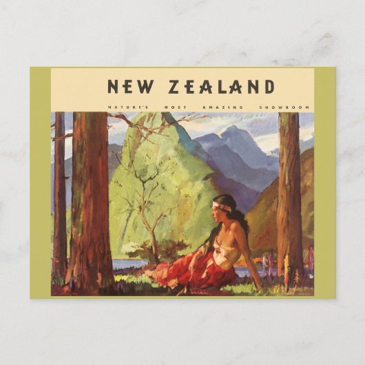 Vintage Travel, Neuseeland Landschaft Mutterfrau Postkarte (Vorderseite)