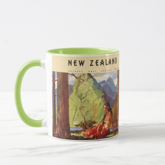 Vintage Travel, Neuseeland Landschaft Mutterfrau Tasse (Links)
