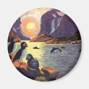 Vintage Travel, Norwegen Fjord Land Midnight Sun Magnet