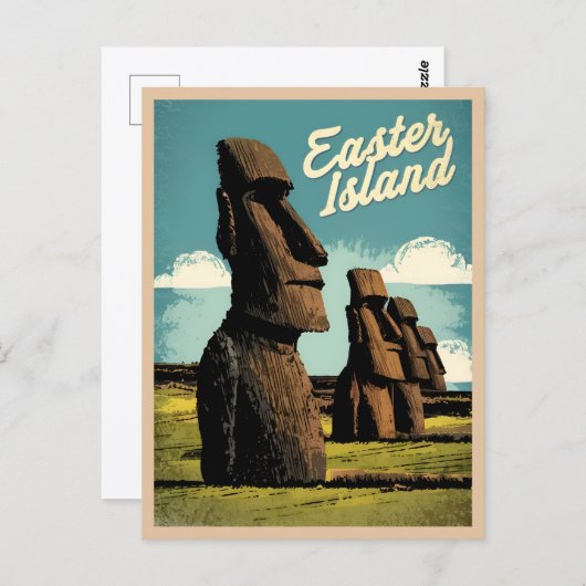 Vintage Travel Osterinsel Retro Grafik Postkarte (Vorne/Hinten)