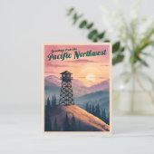 Vintage Travel Pacific Northwest Sunset Landschaft Postkarte (Stehend Vorderseite)