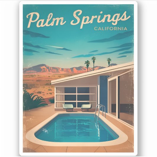Vintage Travel Palm Springs Landschaftlich Aufkleber (Vorderseite)