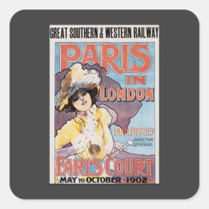 Vintage Travel, Paris, London Railroad Frau Quadratischer Aufkleber