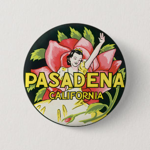 Vintage Travel, Pasadena California, Lady und Rose Button