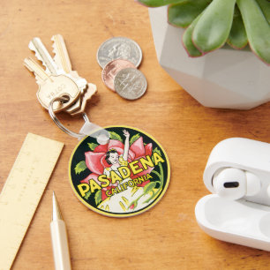 Vintage Travel, Pasadena California, Lady und Rose Schlüsselanhänger