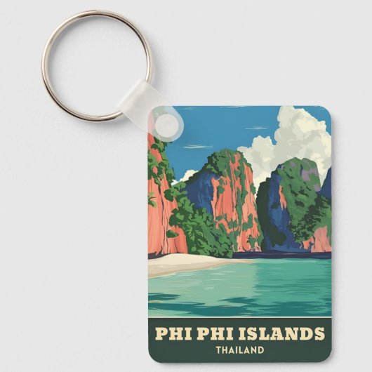 Vintage Travel Phi Phi Islands Thailand Küste Schlüsselanhänger (Vorderseite)
