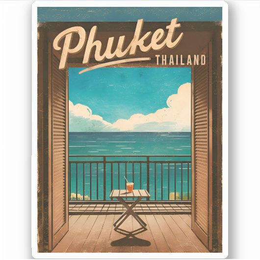 Vintage Travel Phuket Thailand Retro Landschaftlic Aufkleber (Vorderseite)