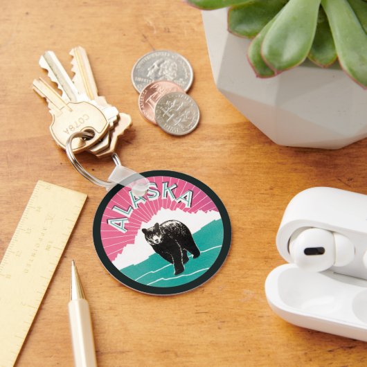 Vintage Travel Poster, Alaska Schwarzer Bär im Sch Schlüsselanhänger (Schreibtisch)