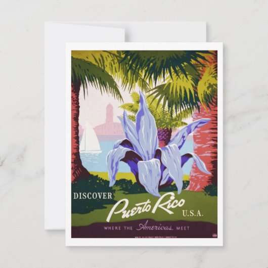 Vintage Travel Poster Art, Entdecken Sie Puerto Ri (Vorderseite)