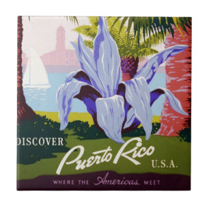 Vintage Travel Poster Art, Entdecken Sie Puerto Ri Fliese
