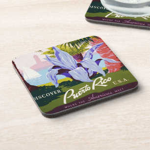 Vintage Travel Poster Art, Entdecken Sie Puerto Ri Getränkeuntersetzer