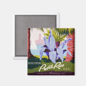 Vintage Travel Poster Art, Entdecken Sie Puerto Ri Magnet (Vorderseite/Rückseite)