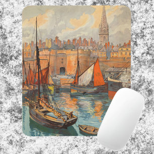 Vintage Travel Poster Art, Saint Malo, Frankreich Mousepad
