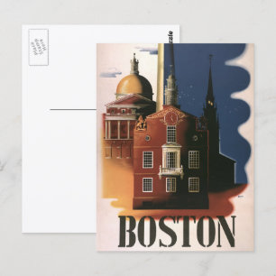 Vintage Travel Poster aus Boston, Massachusetts Postkarte