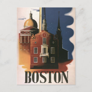 Vintage Travel Poster aus Boston, Massachusetts Postkarte