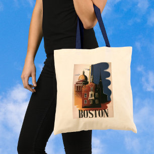 Vintage Travel Poster aus Boston, Massachusetts Tragetasche