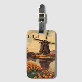 Vintage Travel Poster aus Holland, Tulpen und Mühl Gepäckanhänger