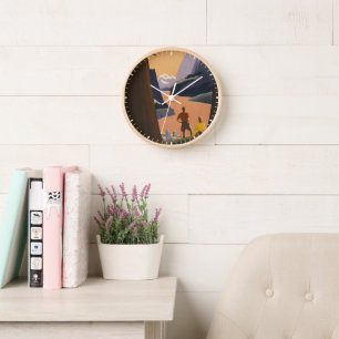 Vintage Travel Poster Ausblick auf die Berge Uhr