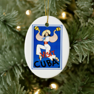 Vintage Travel Poster, Besuch Havanna Cuba, Maraca Keramik Ornament