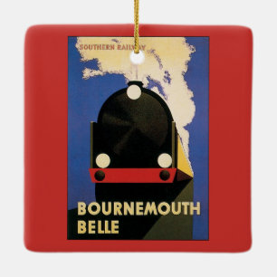 Vintage Travel Poster, Bournemouth Belle Train Keramikornament