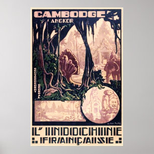 Vintage Travel Poster Cambodia Angkor Wat Tempel