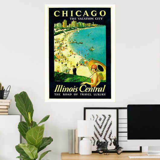 Vintage Travel Poster, Chicago, Illinois Poster (Heimbüro)