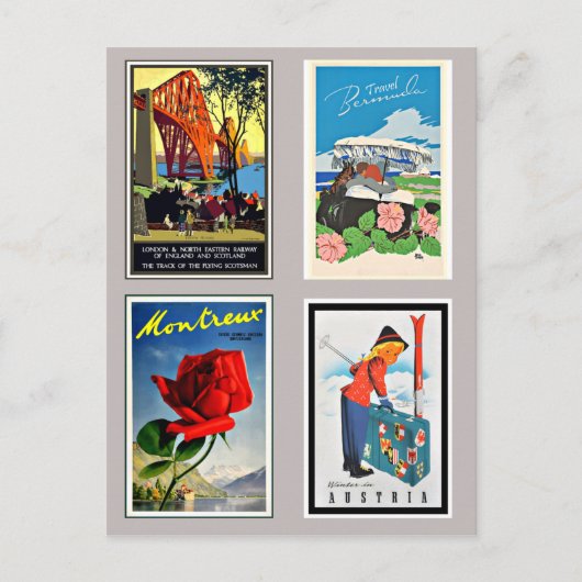 Vintage Travel Poster Collage Postkarte (Vorderseite)
