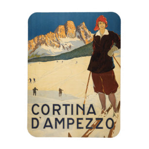 Vintage Travel Poster Cortina d'ampezzo, Italien Magnet