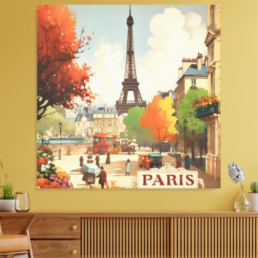 Vintage Travel Poster des Pariser Eifelturms Leinwanddruck (Insitu (Wohnzimmer))