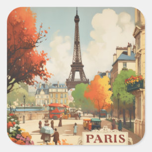 Vintage Travel Poster des Pariser Eifelturms Quadratischer Aufkleber