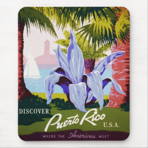 Vintage Travel Poster, Entdecken Sie Puerto Rico! Mousepad