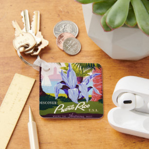 Vintage Travel Poster, Entdecken Sie Puerto Rico! Schlüsselanhänger