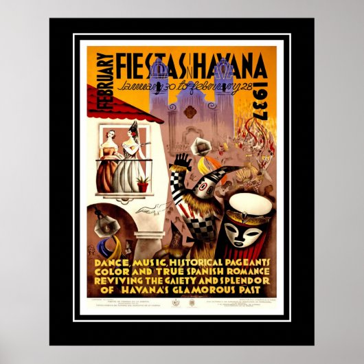 Vintage Travel Poster Fiestas Havana Kuba Grosses (Vorne)