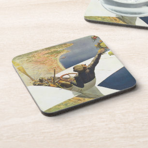 Vintage Travel Poster, Flugzeug über Nizza Frankre Getränkeuntersetzer