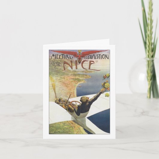 Vintage Travel Poster, Flugzeug über Nizza Frankre Karte (Vorderseite)