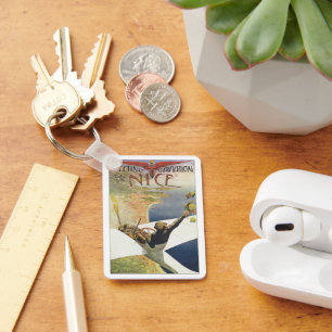 Vintage Travel Poster, Flugzeug über Nizza Frankre Schlüsselanhänger