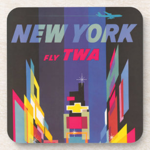 Vintage Travel Poster, Fly Twa, New York Getränkeuntersetzer