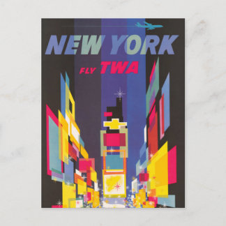 Vintage Travel Poster, Fly Twa, New York Postkarte