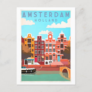 Vintage Travel Poster für Amsterdam Postkarte