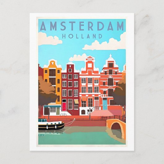 Vintage Travel Poster für Amsterdam Postkarte (Vorderseite)