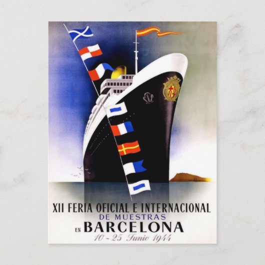 Vintage Travel Poster für Barcelona Postkarte (Vorderseite)