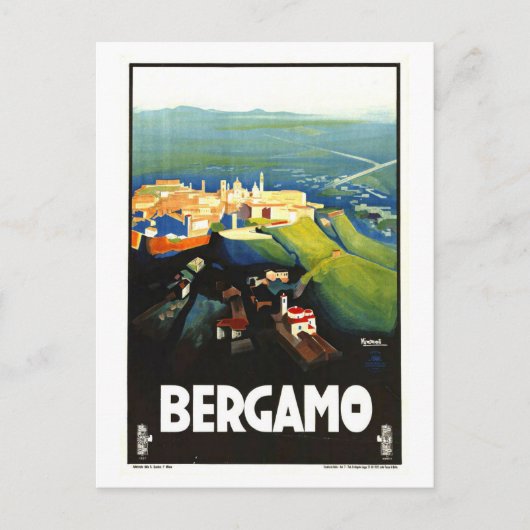 Vintage Travel Poster für Bergamo in Italien Postkarte (Vorderseite)
