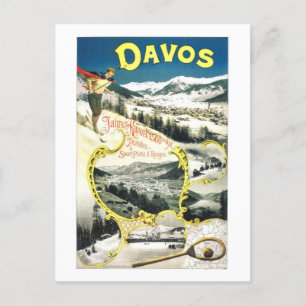 Vintage Travel Poster für Davos, Schweiz, Postkarte