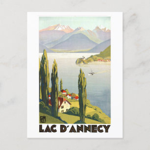 Vintage Travel Poster für den See Annecy in Frankr Postkarte